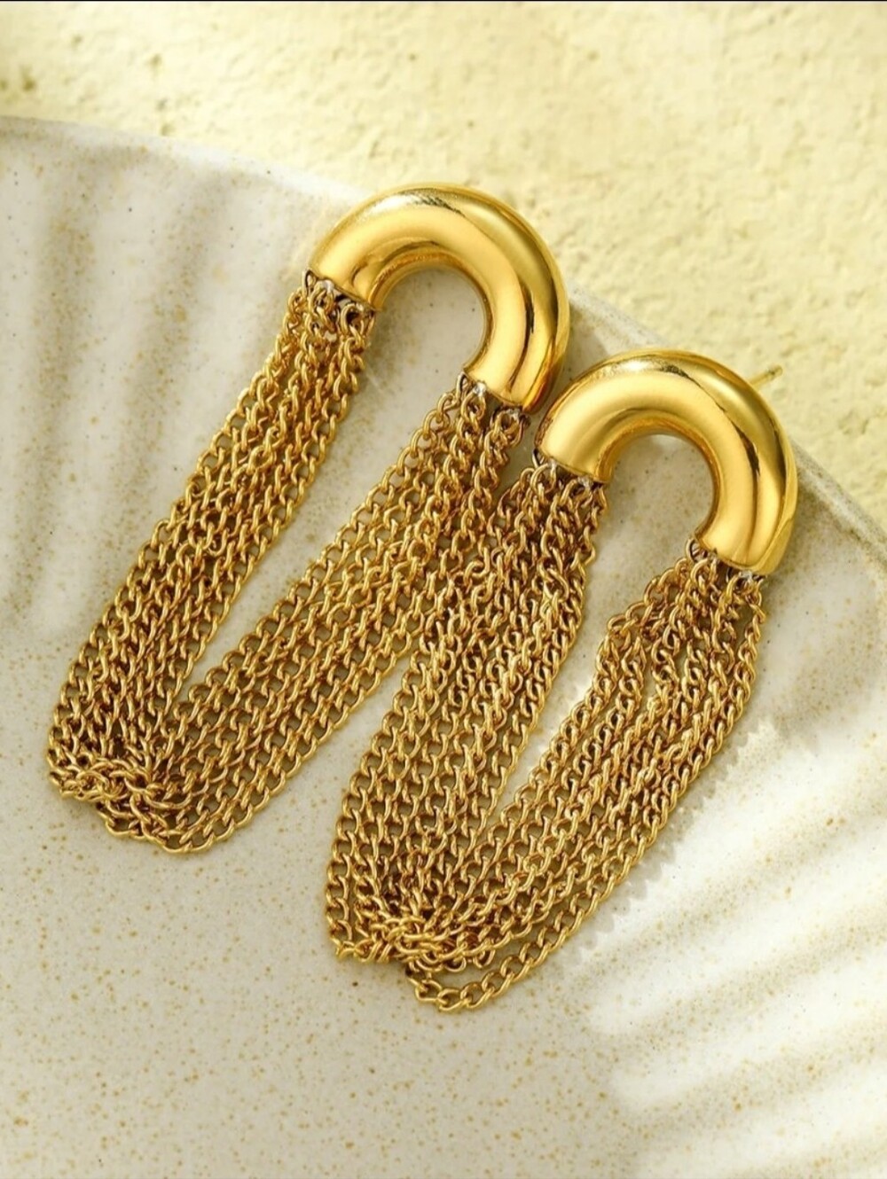 Gold Chain Fringe Tassel Statement Hoop Earrings